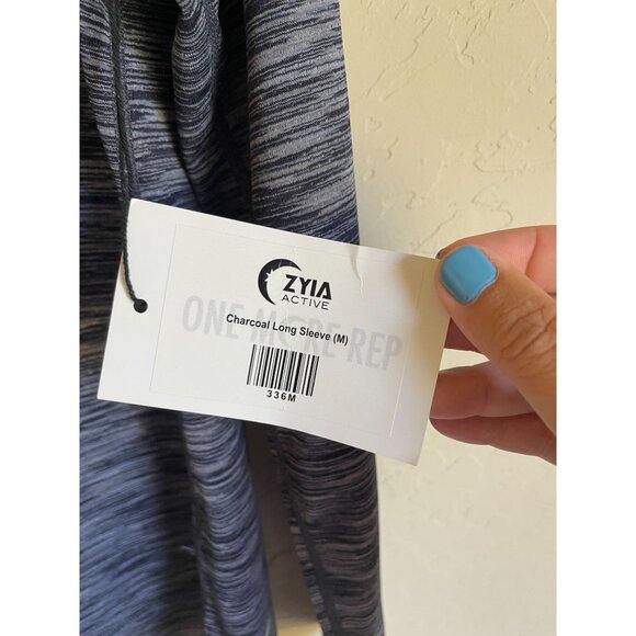 New! ZYIA Spacedye Gray Charcoal Long Sleeve Split Back T-Shirt - Picture 5 of 7